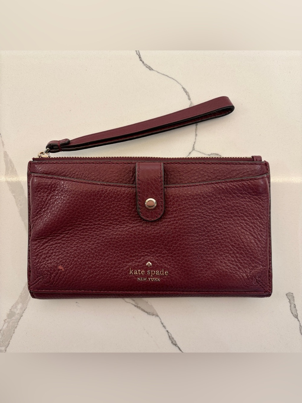 Kate Spade Burgundy Pebbled Leather Wristlet Wallet